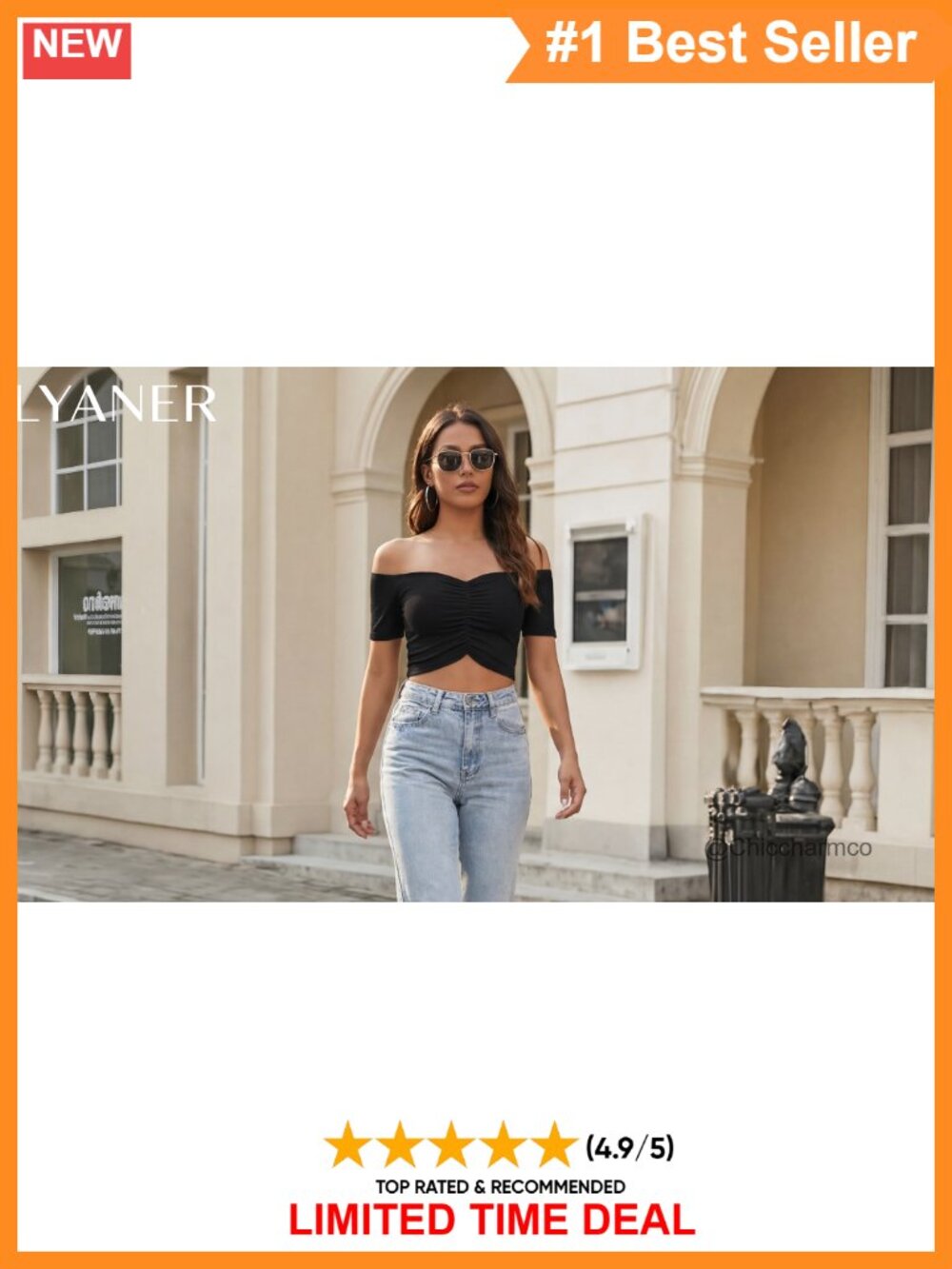 Off Shoulder Ruched Sweetheart Neck Ribbed Knit Crop Top - Picture 5 of 5